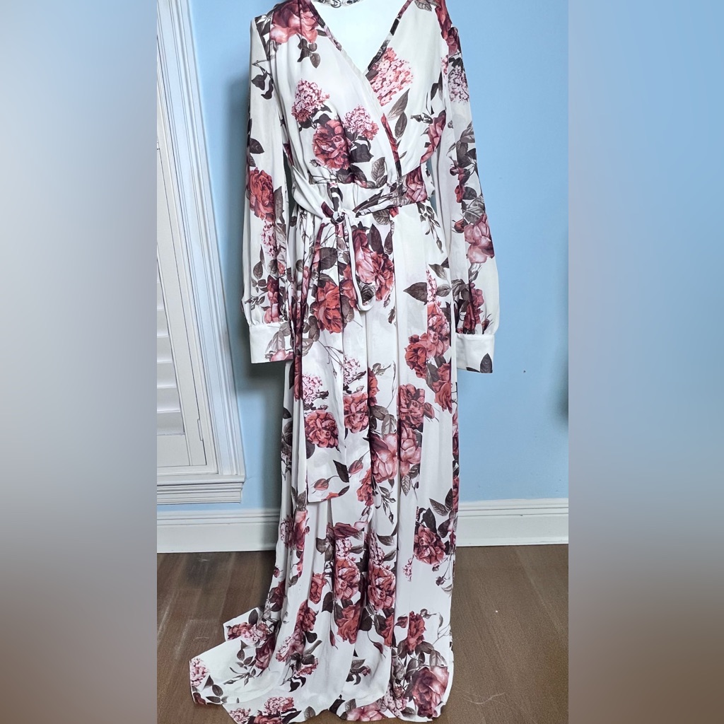 Baltic Born Cream And Burnt Orange Floral Maxi Dress M Nwt Lightweight Train